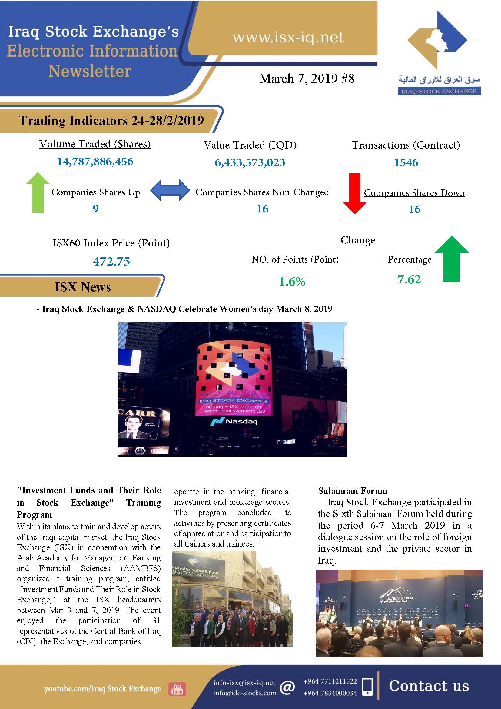 You are currently viewing Issue number 8 of (Iraq Stock Exchange’s Electronic Information weekly Newsletter)